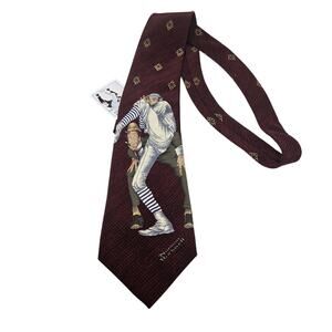 Vintage 90s Deadstock Norman Rockwell Baseball Saturday Evening Post Silk Tie